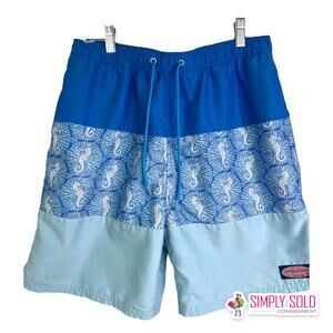 Vineyard Vines Boy's Sz XL 18 Swimsuit Blue Seahorse Drawstring Shorts